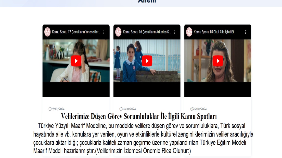 Velilerimize Düşen Görev Sorumluluklar İle İlgili Kamu Spotları (Sayın Velilerimiz Lütfen Zaman Ayırıp İzleyelim)     